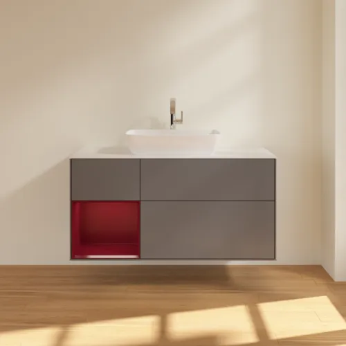 Picture of VILLEROY BOCH Finion Vanity unit, with lighting, 3 pull-out compartments, 1200 x 603 x 501 mm, Anthracite Matt Lacquer / Peony Matt Lacquer / Glass White Matt #F821HBGK