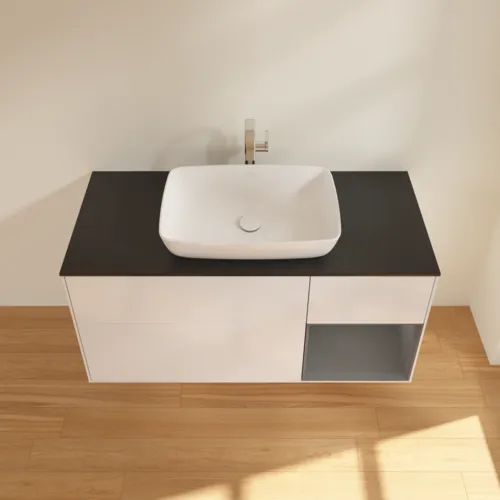 Bild von VILLEROY BOCH Finion Waschbeckenunterschrank, mit Beleuchtung, 3 Auszüge, 1200 x 603 x 501 mm, Glossy White Lacquer / Anthracite Matt Lacquer / Glass Black Matt #F832GKGF