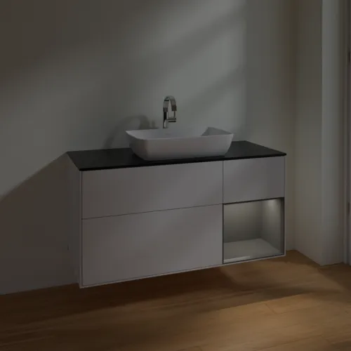 Bild von VILLEROY BOCH Finion Waschbeckenunterschrank, mit Beleuchtung, 3 Auszüge, 1200 x 603 x 501 mm, Glossy White Lacquer / Anthracite Matt Lacquer / Glass Black Matt #F832GKGF