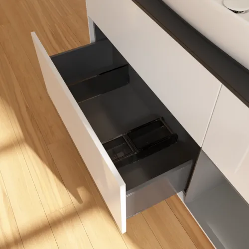 Bild von VILLEROY BOCH Finion Waschbeckenunterschrank, mit Beleuchtung, 3 Auszüge, 1200 x 603 x 501 mm, Glossy White Lacquer / Anthracite Matt Lacquer / Glass Black Matt #F832GKGF