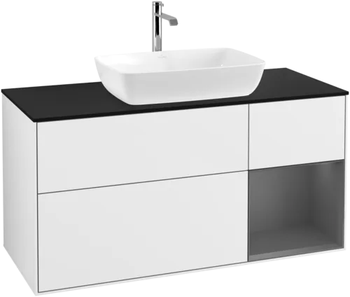 Obrázek VILLEROY BOCH Toaletní skříňka Finion, s osvětlením, 3 výsuvy, 1200 x 603 x 501 mm, lesklý bílý lak / antracitový matný lak / černé matné sklo #F832GKGF