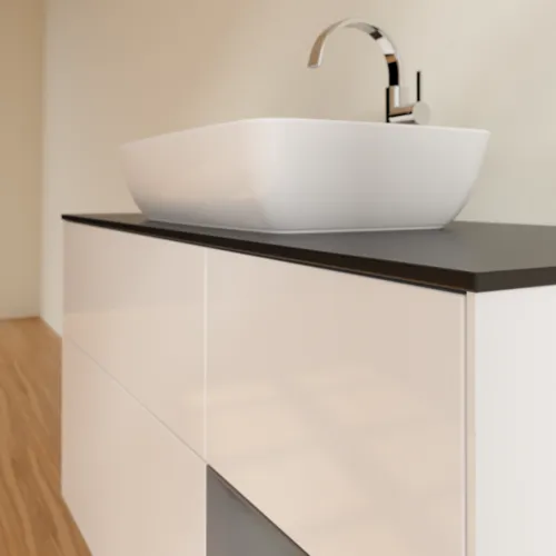 Bild von VILLEROY BOCH Finion Waschbeckenunterschrank, mit Beleuchtung, 3 Auszüge, 1200 x 603 x 501 mm, Glossy White Lacquer / Anthracite Matt Lacquer / Glass Black Matt #F832GKGF