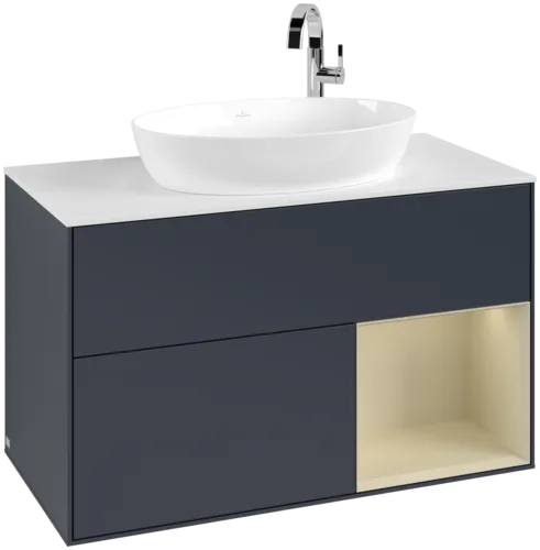 Bild von VILLEROY BOCH Finion Waschbeckenunterschrank, mit Beleuchtung, 2 Auszüge, 1000 x 603 x 501 mm, Midnight Blue Matt Lacquer / Silk Grey Matt Lacquer / Glass White Matt #F901HJHG