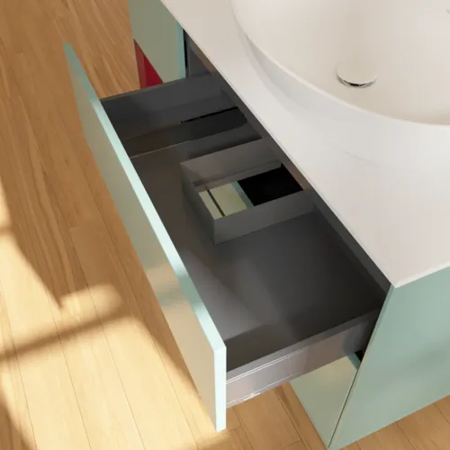 Bild von VILLEROY BOCH Finion Waschbeckenunterschrank, mit Beleuchtung, 3 Auszüge, 1200 x 603 x 501 mm, Olive Matt Lacquer / Peony Matt Lacquer / Glass White Matt #F921HBGM