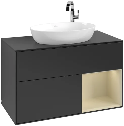 Bild von VILLEROY BOCH Finion Waschbeckenunterschrank, mit Beleuchtung, 2 Auszüge, 1000 x 603 x 501 mm, Black Matt Lacquer / Silk Grey Matt Lacquer / Glass Black Matt #F902HJPD