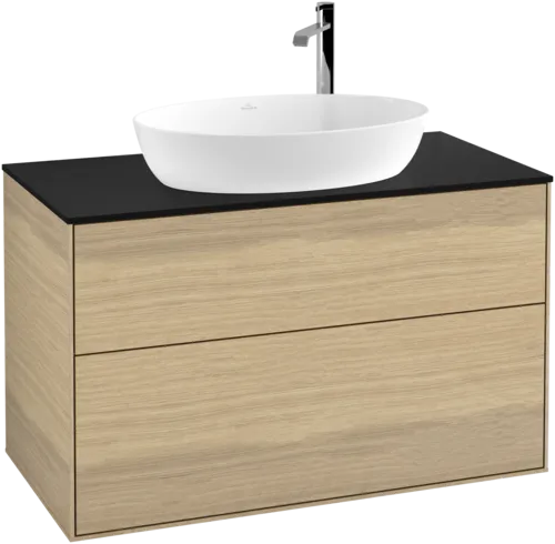 Bild von VILLEROY BOCH Finion Waschbeckenunterschrank, 2 Auszüge, 1000 x 603 x 501 mm, Oak Veneer / Glass Black Matt #F88200PC