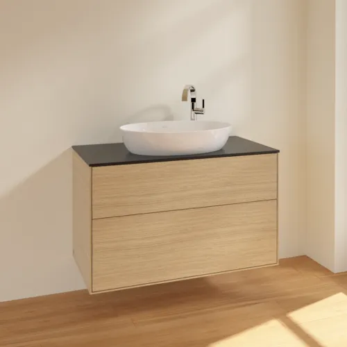 Bild von VILLEROY BOCH Finion Waschbeckenunterschrank, 2 Auszüge, 1000 x 603 x 501 mm, Oak Veneer / Glass Black Matt #F88200PC