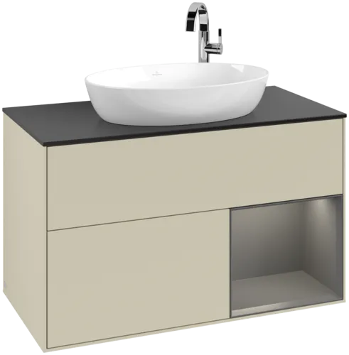Picture of VILLEROY BOCH Finion Vanity unit, with lighting, 2 pull-out compartments, 1000 x 603 x 501 mm, Silk Grey Matt Lacquer / Anthracite Matt Lacquer / Glass Black Matt #F902GKHJ