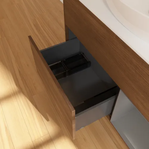 Bild von VILLEROY BOCH Finion Waschbeckenunterschrank, mit Beleuchtung, 2 Auszüge, 1000 x 603 x 501 mm, Walnut Veneer / Anthracite Matt Lacquer / Glass White Matt #F901GKGN