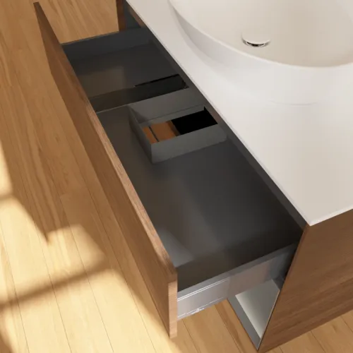 Bild von VILLEROY BOCH Finion Waschbeckenunterschrank, mit Beleuchtung, 2 Auszüge, 1000 x 603 x 501 mm, Walnut Veneer / Anthracite Matt Lacquer / Glass White Matt #F901GKGN