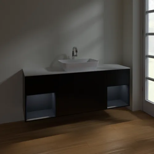 Bild von VILLEROY BOCH Finion Waschbeckenunterschrank, mit Beleuchtung, 4 Auszüge, 1600 x 603 x 501 mm, Black Matt Lacquer / Midnight Blue Matt Lacquer / Glass White Matt #F861HGPD
