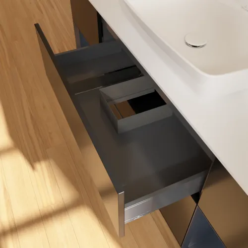 Bild von VILLEROY BOCH Finion Waschbeckenunterschrank, mit Beleuchtung, 4 Auszüge, 1600 x 603 x 501 mm, Black Matt Lacquer / Midnight Blue Matt Lacquer / Glass White Matt #F861HGPD