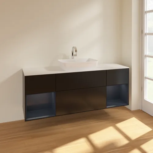 Bild von VILLEROY BOCH Finion Waschbeckenunterschrank, mit Beleuchtung, 4 Auszüge, 1600 x 603 x 501 mm, Black Matt Lacquer / Midnight Blue Matt Lacquer / Glass White Matt #F861HGPD