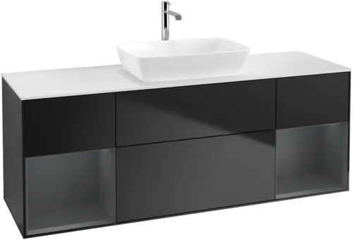 Bild von VILLEROY BOCH Finion Waschbeckenunterschrank, mit Beleuchtung, 4 Auszüge, 1600 x 603 x 501 mm, Black Matt Lacquer / Midnight Blue Matt Lacquer / Glass White Matt #F861HGPD