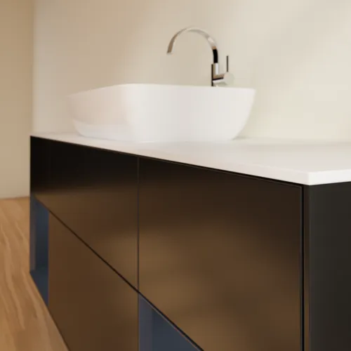 Bild von VILLEROY BOCH Finion Waschbeckenunterschrank, mit Beleuchtung, 4 Auszüge, 1600 x 603 x 501 mm, Black Matt Lacquer / Midnight Blue Matt Lacquer / Glass White Matt #F861HGPD