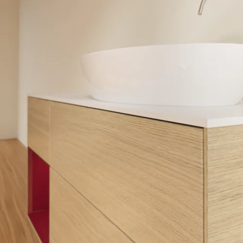 Bild von VILLEROY BOCH Finion Waschbeckenunterschrank, mit Beleuchtung, 3 Auszüge, 1200 x 603 x 501 mm, Oak Veneer / Peony Matt Lacquer / Glass White Matt #F921HBPC