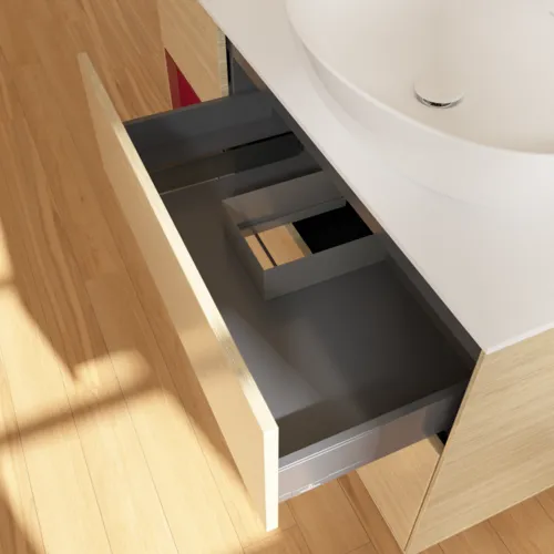 Bild von VILLEROY BOCH Finion Waschbeckenunterschrank, mit Beleuchtung, 3 Auszüge, 1200 x 603 x 501 mm, Oak Veneer / Peony Matt Lacquer / Glass White Matt #F921HBPC