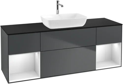 Bild von VILLEROY BOCH Finion Waschbeckenunterschrank, mit Beleuchtung, 4 Auszüge, 1600 x 603 x 501 mm, Midnight Blue Matt Lacquer / White Matt Lacquer / Glass Black Matt #F862MTHG
