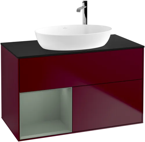 Bild von VILLEROY BOCH Finion Waschbeckenunterschrank, mit Beleuchtung, 2 Auszüge, 1000 x 603 x 501 mm, Peony Matt Lacquer / Olive Matt Lacquer / Glass Black Matt #F892GMHB