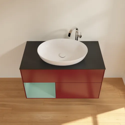 Bild von VILLEROY BOCH Finion Waschbeckenunterschrank, mit Beleuchtung, 2 Auszüge, 1000 x 603 x 501 mm, Peony Matt Lacquer / Olive Matt Lacquer / Glass Black Matt #F892GMHB