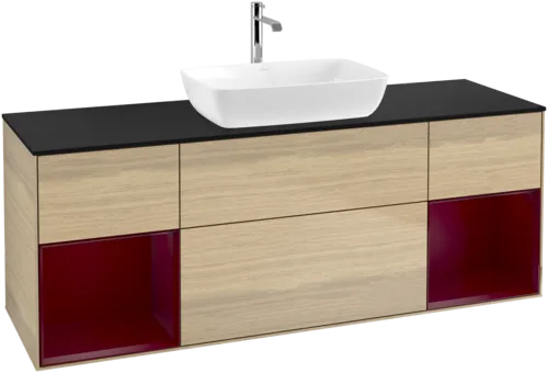 Bild von VILLEROY BOCH Finion Waschbeckenunterschrank, mit Beleuchtung, 4 Auszüge, 1600 x 603 x 501 mm, Oak Veneer / Peony Matt Lacquer / Glass Black Matt #F862HBPC
