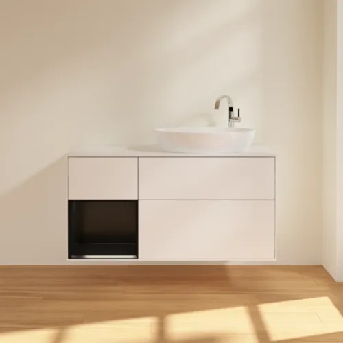 Obrázek VILLEROY BOCH Finion Vanity unit, with lighting, 3 pull-out compartments, 1200 x 603 x 501 mm, White Matt Lacquer / Black Matt Lacquer / Glass White Matt #F921PDMT