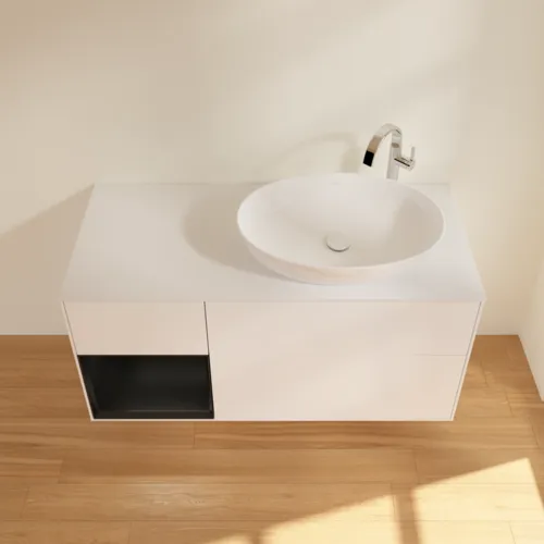 Obrázek VILLEROY BOCH Finion Vanity unit, with lighting, 3 pull-out compartments, 1200 x 603 x 501 mm, White Matt Lacquer / Black Matt Lacquer / Glass White Matt #F921PDMT