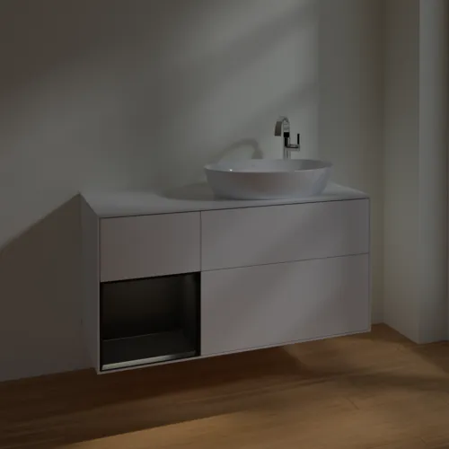 Obrázek VILLEROY BOCH Finion Vanity unit, with lighting, 3 pull-out compartments, 1200 x 603 x 501 mm, White Matt Lacquer / Black Matt Lacquer / Glass White Matt #F921PDMT