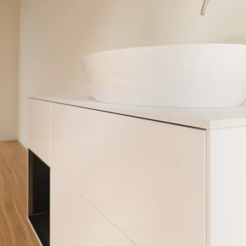 Obrázek VILLEROY BOCH Finion Vanity unit, with lighting, 3 pull-out compartments, 1200 x 603 x 501 mm, White Matt Lacquer / Black Matt Lacquer / Glass White Matt #F921PDMT