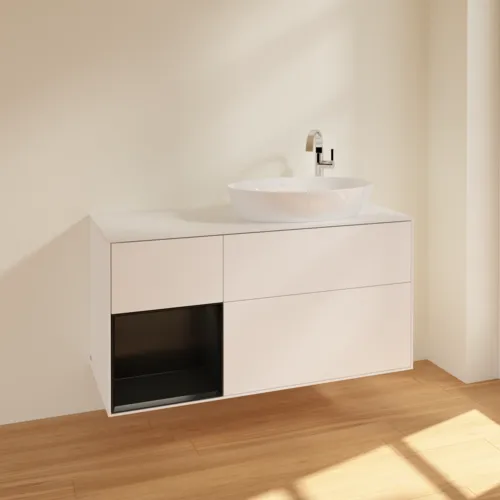 Obrázek VILLEROY BOCH Finion Vanity unit, with lighting, 3 pull-out compartments, 1200 x 603 x 501 mm, White Matt Lacquer / Black Matt Lacquer / Glass White Matt #F921PDMT