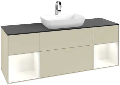 Bild von VILLEROY BOCH Finion Waschbeckenunterschrank, mit Beleuchtung, 4 Auszüge, 1600 x 603 x 501 mm, Silk Grey Matt Lacquer / Glossy White Lacquer / Glass Black Matt #F862GFHJ