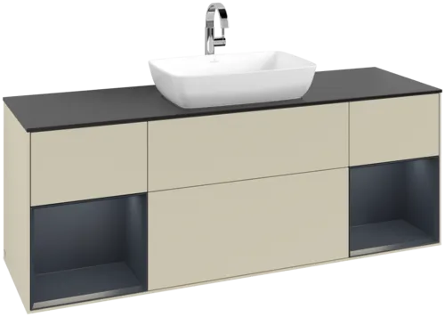 Bild von VILLEROY BOCH Finion Waschbeckenunterschrank, mit Beleuchtung, 4 Auszüge, 1600 x 603 x 501 mm, Silk Grey Matt Lacquer / Midnight Blue Matt Lacquer / Glass Black Matt #F862HGHJ