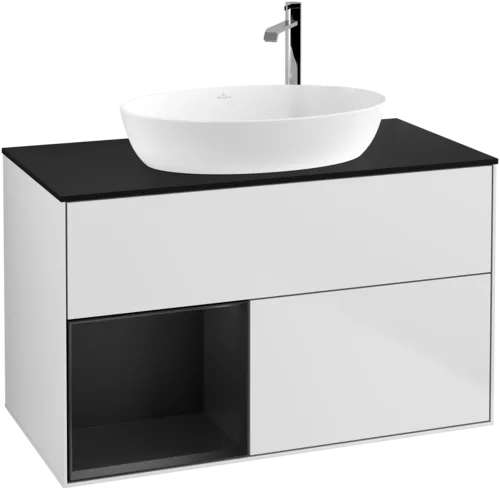 Bild von VILLEROY BOCH Finion Waschbeckenunterschrank, mit Beleuchtung, 2 Auszüge, 1000 x 603 x 501 mm, White Matt Lacquer / Black Matt Lacquer / Glass Black Matt #F892PDMT