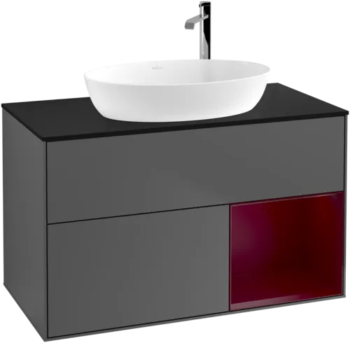 Bild von VILLEROY BOCH Finion Waschbeckenunterschrank, mit Beleuchtung, 2 Auszüge, 1000 x 603 x 501 mm, Anthracite Matt Lacquer / Peony Matt Lacquer / Glass Black Matt #F902HBGK