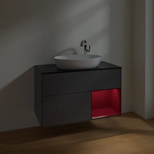Bild von VILLEROY BOCH Finion Waschbeckenunterschrank, mit Beleuchtung, 2 Auszüge, 1000 x 603 x 501 mm, Anthracite Matt Lacquer / Peony Matt Lacquer / Glass Black Matt #F902HBGK