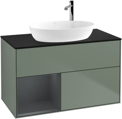 Bild von VILLEROY BOCH Finion Waschbeckenunterschrank, mit Beleuchtung, 2 Auszüge, 1000 x 603 x 501 mm, Olive Matt Lacquer / Midnight Blue Matt Lacquer / Glass Black Matt #F892HGGM