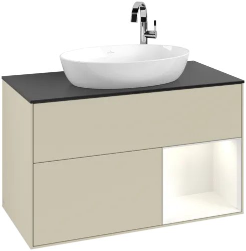 Bild von VILLEROY BOCH Finion Waschbeckenunterschrank, mit Beleuchtung, 2 Auszüge, 1000 x 603 x 501 mm, Silk Grey Matt Lacquer / Glossy White Lacquer / Glass Black Matt #F902GFHJ