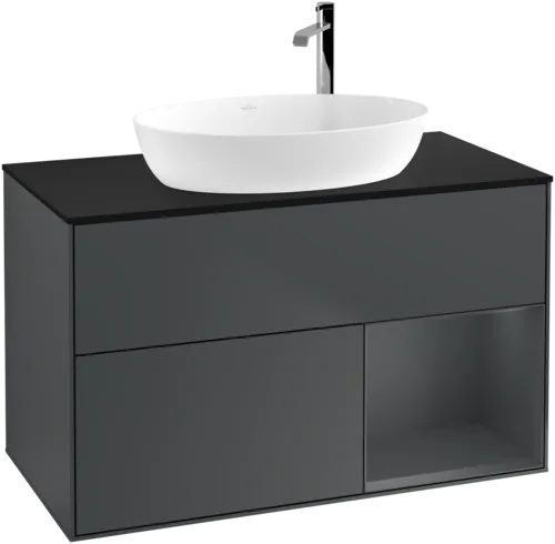 Obrázek VILLEROY BOCH Finion Vanity unit, with lighting, 2 pull-out compartments, 1000 x 603 x 501 mm, Midnight Blue Matt Lacquer / Midnight Blue Matt Lacquer / Glass Black Matt #F902HGHG