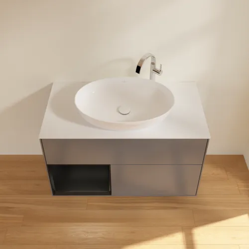 Bild von VILLEROY BOCH Finion Waschbeckenunterschrank, mit Beleuchtung, 2 Auszüge, 1000 x 603 x 501 mm, Anthracite Matt Lacquer / Black Matt Lacquer / Glass White Matt #F891PDGK