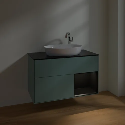 Bild von VILLEROY BOCH Finion Waschbeckenunterschrank, mit Beleuchtung, 2 Auszüge, 1000 x 603 x 501 mm, Olive Matt Lacquer / Black Matt Lacquer / Glass Black Matt #F902PDGM