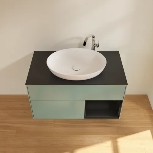 Bild von VILLEROY BOCH Finion Waschbeckenunterschrank, mit Beleuchtung, 2 Auszüge, 1000 x 603 x 501 mm, Olive Matt Lacquer / Black Matt Lacquer / Glass Black Matt #F902PDGM