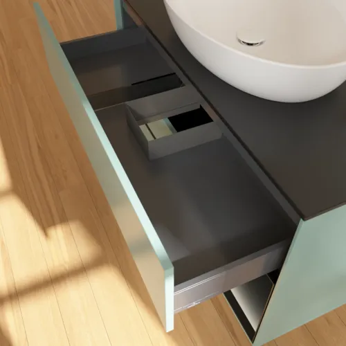 Bild von VILLEROY BOCH Finion Waschbeckenunterschrank, mit Beleuchtung, 2 Auszüge, 1000 x 603 x 501 mm, Olive Matt Lacquer / Black Matt Lacquer / Glass Black Matt #F902PDGM