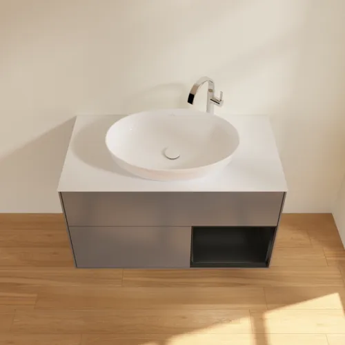 Bild von VILLEROY BOCH Finion Waschbeckenunterschrank, mit Beleuchtung, 2 Auszüge, 1000 x 603 x 501 mm, Anthracite Matt Lacquer / Black Matt Lacquer / Glass White Matt #F901PDGK
