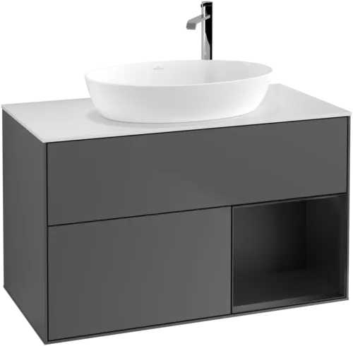 Bild von VILLEROY BOCH Finion Waschbeckenunterschrank, mit Beleuchtung, 2 Auszüge, 1000 x 603 x 501 mm, Anthracite Matt Lacquer / Black Matt Lacquer / Glass White Matt #F901PDGK