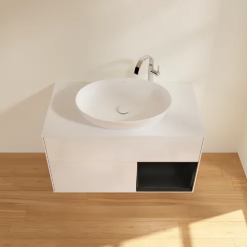 Bild von VILLEROY BOCH Finion Waschbeckenunterschrank, mit Beleuchtung, 2 Auszüge, 1000 x 603 x 501 mm, Glossy White Lacquer / Black Matt Lacquer / Glass White Matt #F901PDGF