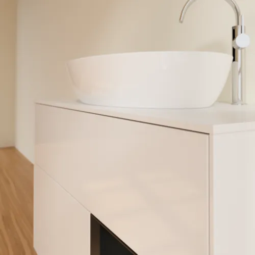 Bild von VILLEROY BOCH Finion Waschbeckenunterschrank, mit Beleuchtung, 2 Auszüge, 1000 x 603 x 501 mm, Glossy White Lacquer / Black Matt Lacquer / Glass White Matt #F901PDGF