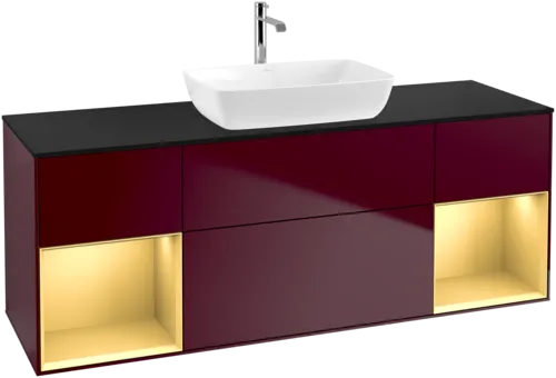 Bild von VILLEROY BOCH Finion Waschbeckenunterschrank, mit Beleuchtung, 4 Auszüge, 1600 x 603 x 501 mm, Peony Matt Lacquer / Gold Matt Lacquer / Glass Black Matt #F862HFHB