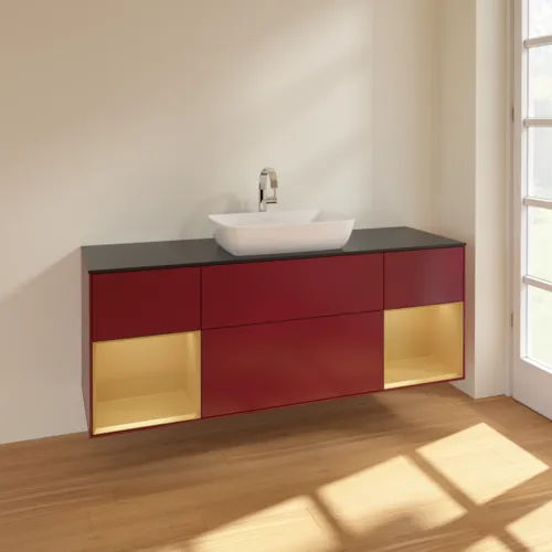 Bild von VILLEROY BOCH Finion Waschbeckenunterschrank, mit Beleuchtung, 4 Auszüge, 1600 x 603 x 501 mm, Peony Matt Lacquer / Gold Matt Lacquer / Glass Black Matt #F862HFHB