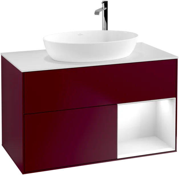 Bild von VILLEROY BOCH Finion Waschbeckenunterschrank, mit Beleuchtung, 2 Auszüge, 1000 x 603 x 501 mm, Peony Matt Lacquer / Glossy White Lacquer / Glass White Matt #F901GFHB