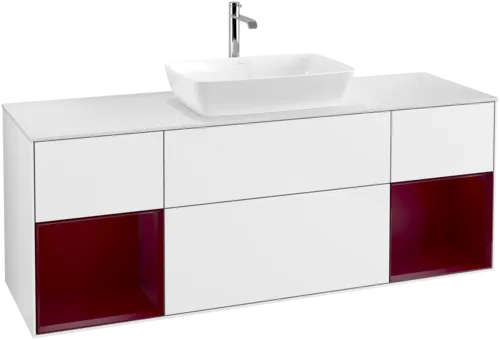 Bild von VILLEROY BOCH Finion Waschbeckenunterschrank, mit Beleuchtung, 4 Auszüge, 1600 x 603 x 501 mm, Glossy White Lacquer / Peony Matt Lacquer / Glass White Matt #F861HBGF
